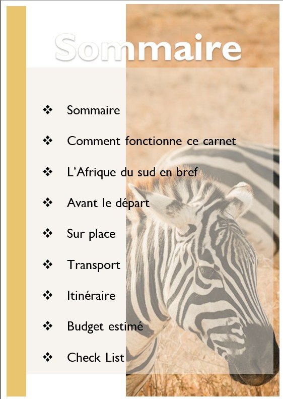 2e page Afrique du sud Carnet de voyage