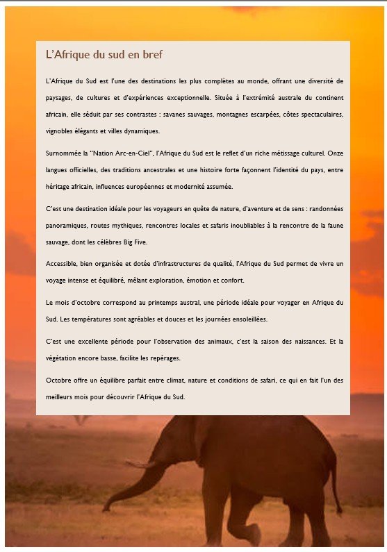 3e page Afrique du sud Carnet de voyage